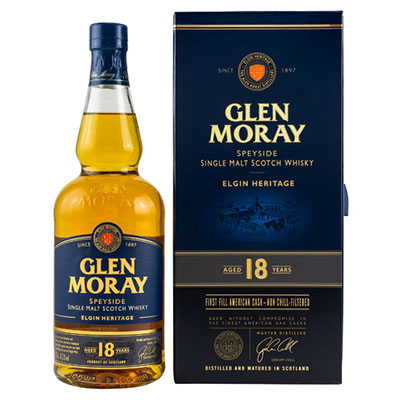 Glen Moray, Elgin Heritage, Speyside Single Malt Scotch Whisky, 18 Years Old, First Fill American Cask, 47,2 % Vol., 700 ml Geschenkpackung